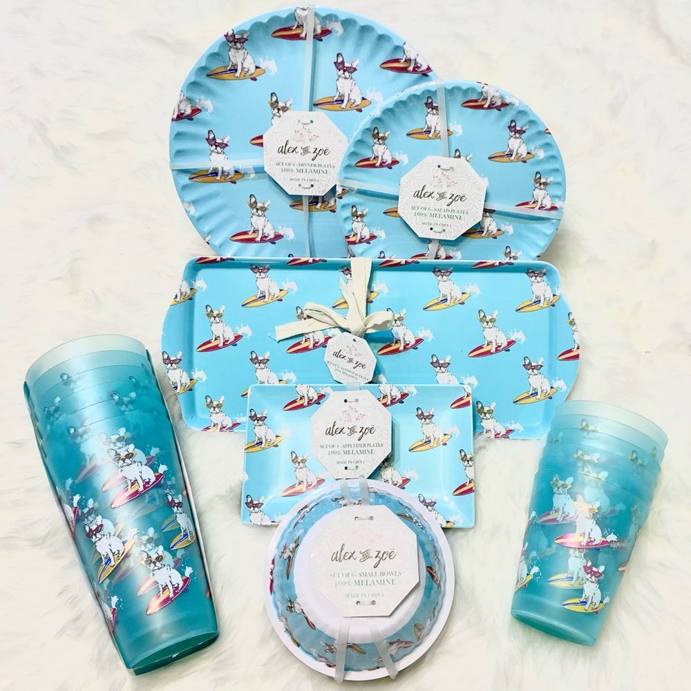 36pc Outdoor Picnic Set ◈ Frenchie Melamine Surfing Surfboard